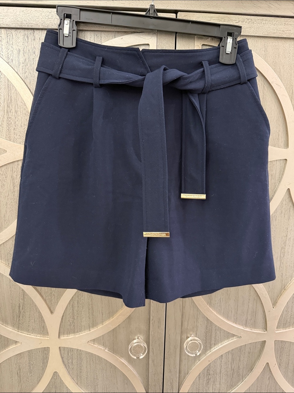 Tommy Hilfiger Navy High-Waist Belted Tailored Shorts